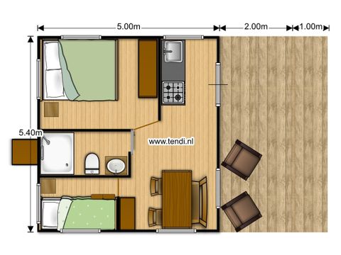 Canvas and wooden tent 6 persons - including sanitary facilities