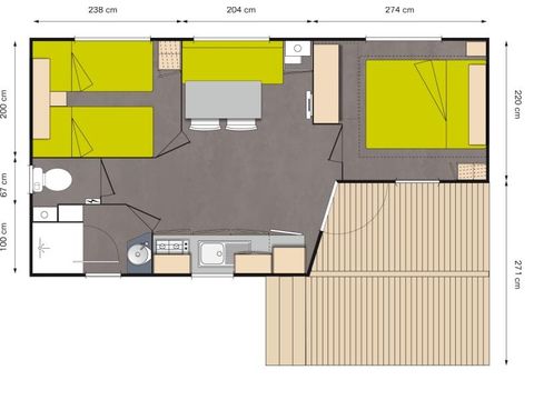 MOBILE HOME 4 people - Premium Capucine - 2 Bedrooms + semi-covered terrace