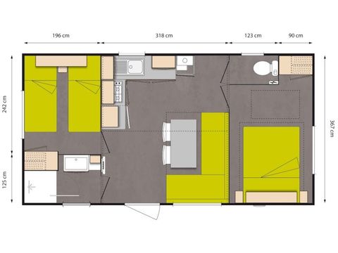 MOBILE HOME 6 people - Premium Verveine - 2 bedrooms + 11.25 m² terrace