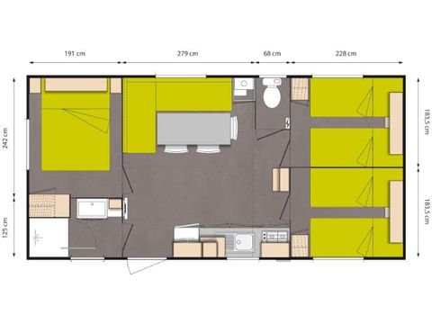 MOBILE HOME 6 people - Premium Pivoine - 3 bedrooms + 11.25 m² terrace