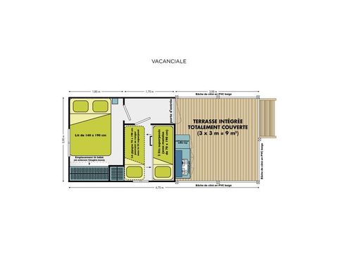 CANVAS BUNGALOW 5 people - Cabane Nature 2 bedrooms-without sanitary facilities-covered terrace-19m²-without TV