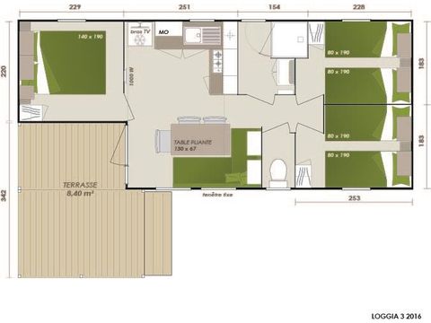 MOBILE HOME 6 people - Family 3bed-CLIM-terrasse XXL couverte-TV-LV-plancha-30m² | PREMIUM