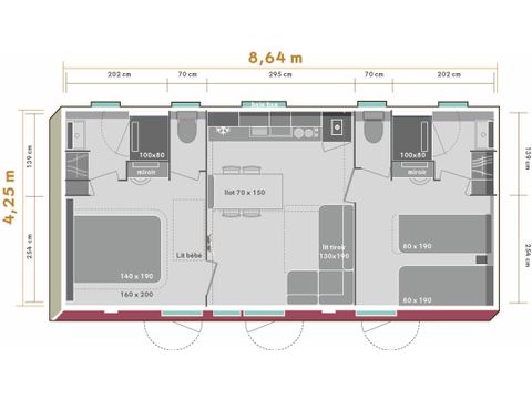 MOBILE HOME 5 people - Premium PLUS 2bed-CLIM- 2bath-TV-LV-covered terrace-33m² | PREMIUM