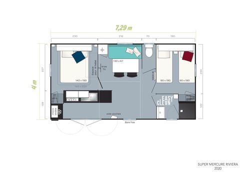 MOBILE HOME 5 people - Family 2bed-CLIM-terrasse XXL couverte-TV-LV-plancha-28m² | PREMIUM
