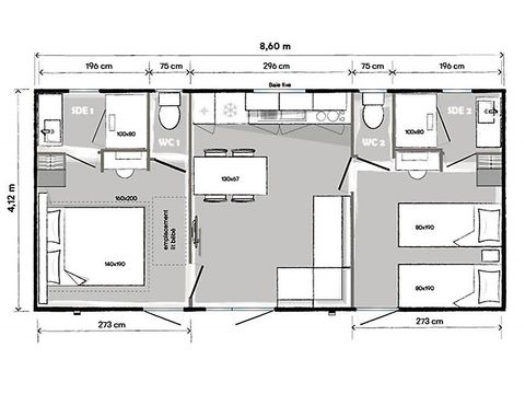 MOBILE HOME 5 people - PREMIUM - 2 bedrooms with air conditioning +TV+ Gas hob + 2 bathrooms
