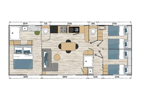 MOBILE HOME 8 people - Ultimate | 3 Bedrooms | 6/8 Pers. | Terrace Lounge | Outdoor kitchen | 2 bathrooms | Clim.