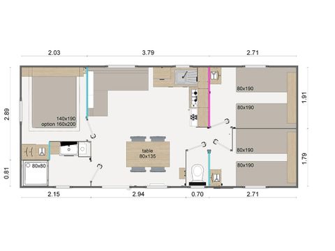 Mobile home 6 persons - Comfort | 3 Bedrooms | 6 Pers | Raised terrace | Air conditioning | TV