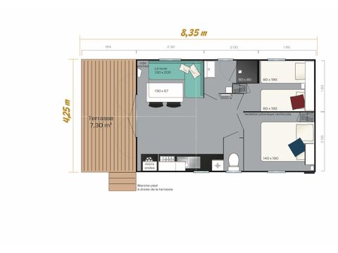 MOBILE HOME 4 people - Premium 25 m² with covered terrace - 2 bedrooms + TV + Dishwasher + BBQ