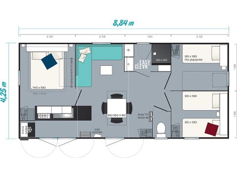 Mobile home 6 persons - Mobile-home | Comfort XL | 3 Bedrooms | 6 Pers | Raised terrace | Air conditioning | TV