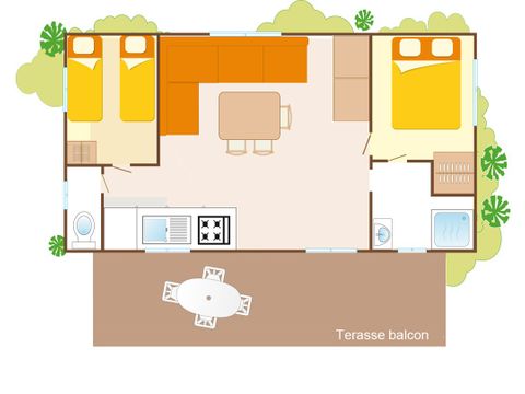 MOBILE HOME 6 people - Comfort | 2 Bedrooms | 4/6 Pers. | Terrace, elevated, not covered | Air conditioning