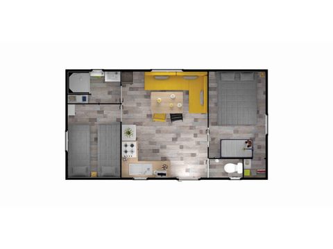 Mobile home 4 persons - Comfort mobile home 27.5m² (2 bedrooms) + 11m² semi-covered wooden terrace