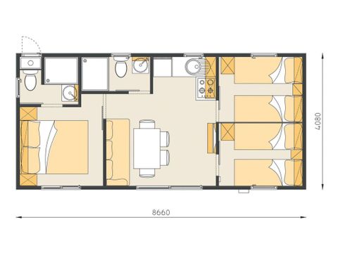 MOBILE HOME 6 people - Mobile-home | Comfort XL | 3 Bedrooms | 6 Pers | Raised terrace | 2 bathrooms | Air conditioning | TV