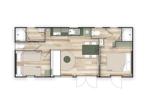 Mobile home 4 persons - COTTAGE Premium 2 bedrooms 2 bathrooms 35 m2 +TV + Dishwasher + air conditioning + plancha + XL terrace