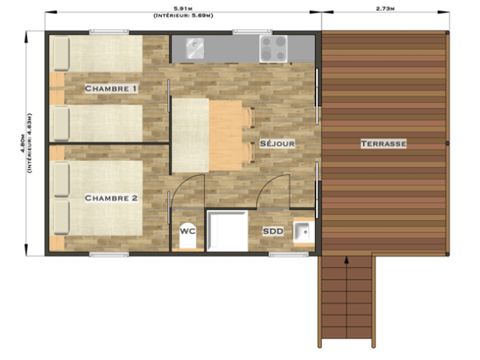 CHALET 5 people - Premium cottage (2022) by the river, 2 bedrooms, covered terrace 5 pers