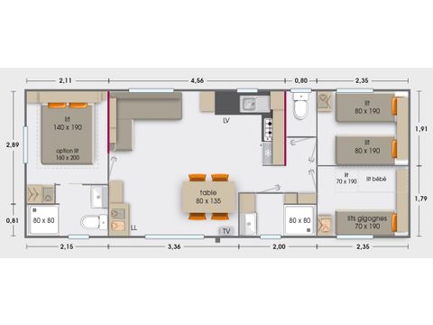 MOBILE HOME 6 people - 6 pers 2 sdb air conditioning