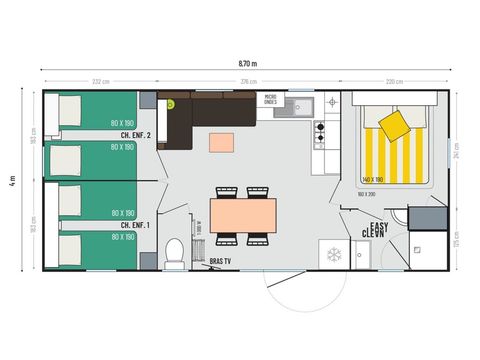 MOBILE HOME 6 people - COSY GRAND CONFORT - 3 bedrooms - CLIM - TV