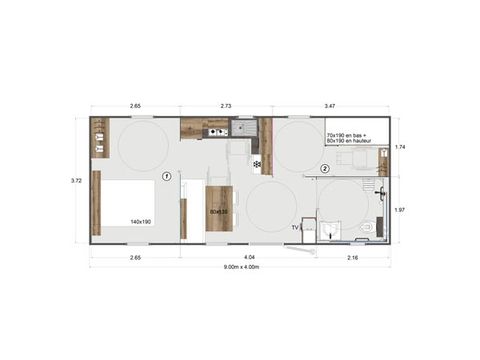 MOBILE HOME 5 people - 2 PMR rooms