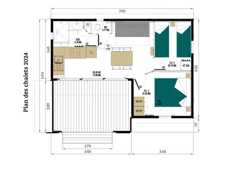 CHALET 4 people - Premium 32m² - 2 bedrooms (CLIM + TV + Plancha)