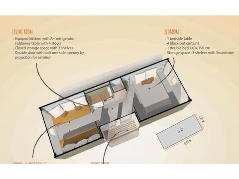 Glamping tent 4 persons - COCO SWEET - Without sanitary facilities