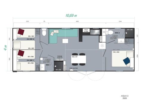 Mobile home 6 persons - Aqua (max 4 adults)