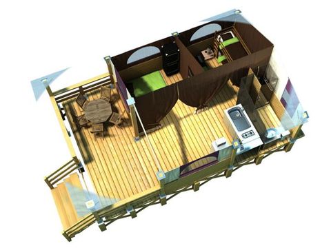 CANVAS AND WOOD TENT 5 people - NIAGARA Lodge 40m² with bathroom (Saturday to Saturday)