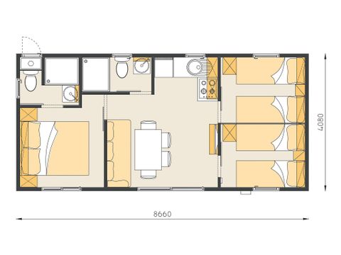 Mobile home 6 persons - Mobile-home | Comfort XL | 3 Bedrooms | 6 Pers | Raised terrace | 2 bathrooms | Air conditioning | TV