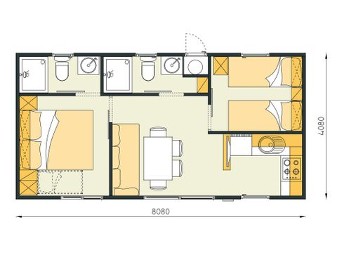 Mobile home 4 persons - Mobile home | Comfort XL | 2 Bedrooms | 4 Pers | Raised terrace | 2 bathrooms | Air conditioning | TV
